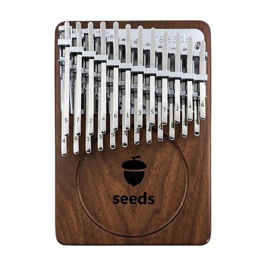 Overview of Seeds kalimba with 24 keys, highlighting its full layout.