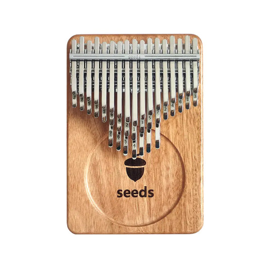 Full view of Seeds Chromatic kalimba with 41 keys, showcasing its layout.
