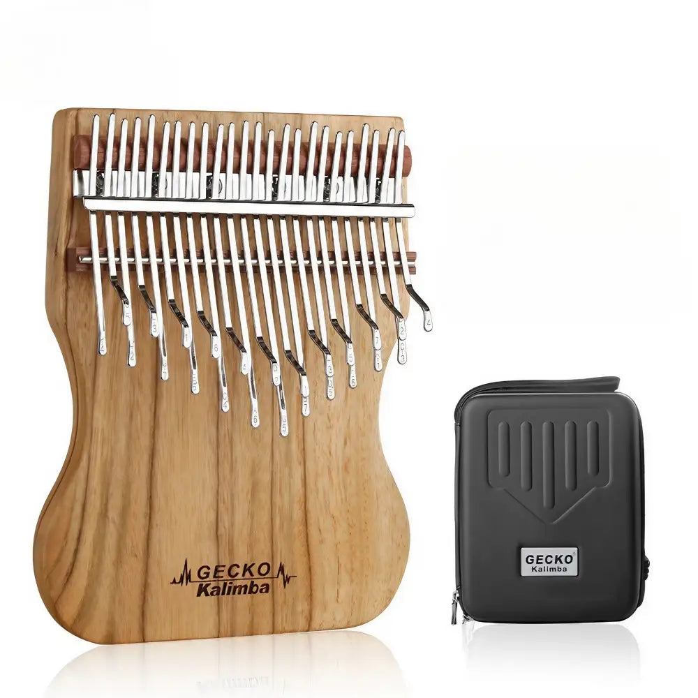 General view of the Gecko 24 key kalimba showing all keys and body.