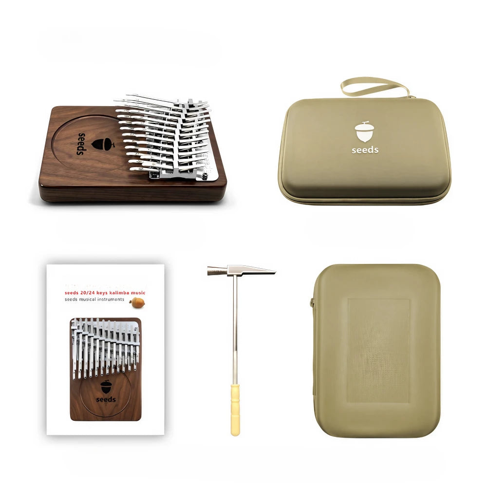 Seeds 24 keys kalimba with its stylish and protective carrying case.