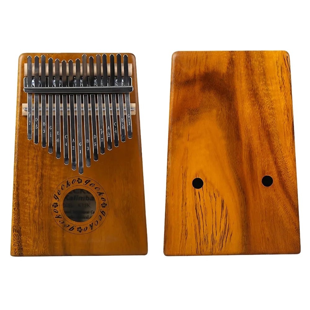 Compact size 15-key kalimba, space-efficient.