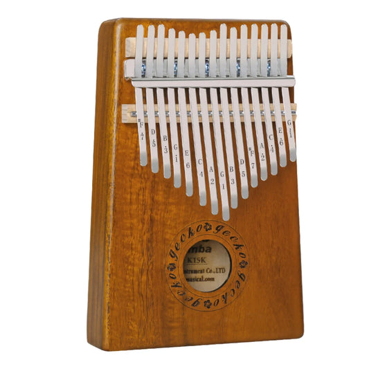 15-key thumb piano with musical notes, educational.